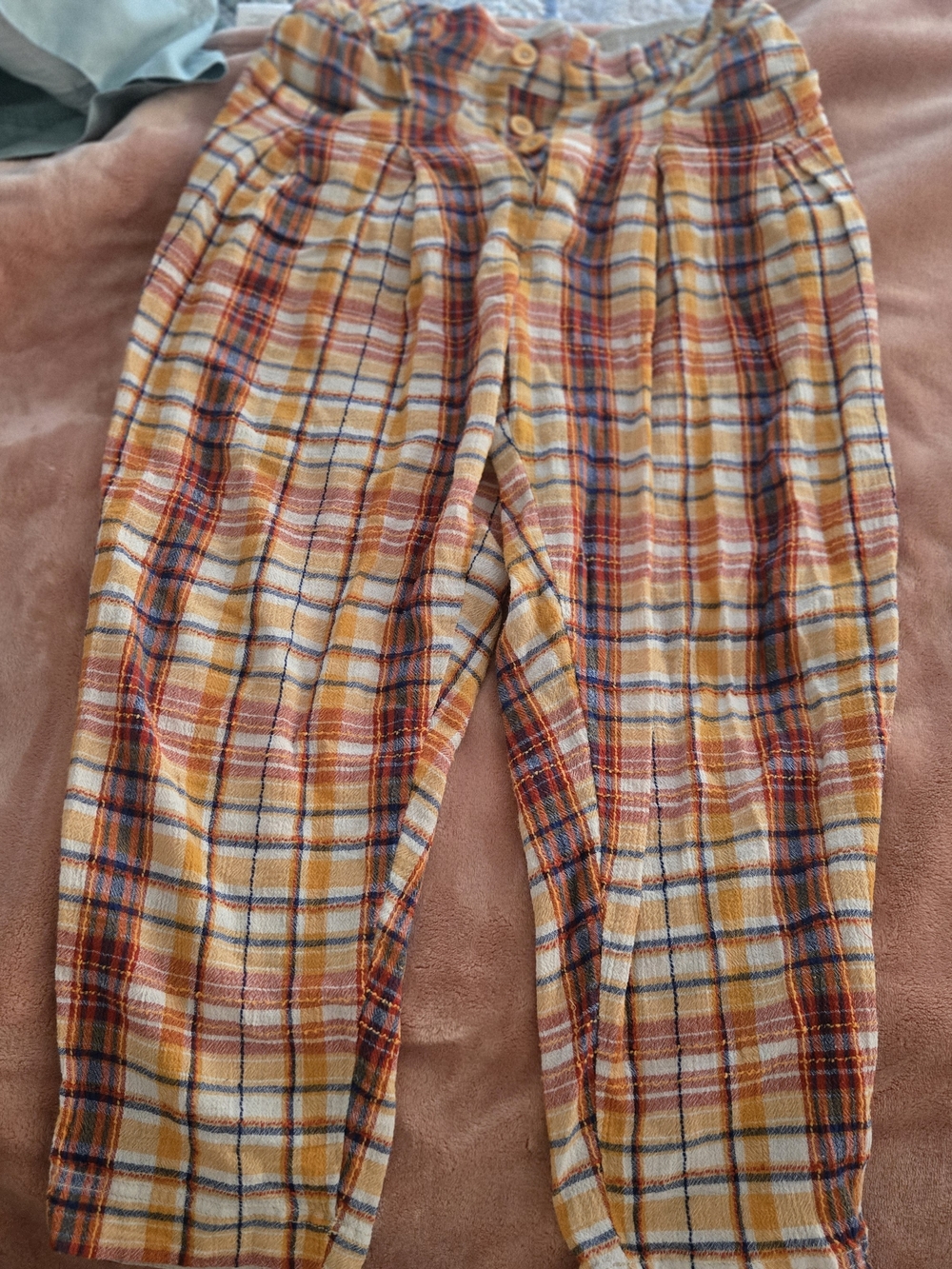 Free People Yellow Plaid Cropped Relaxed Pants - Picture 3 of 6